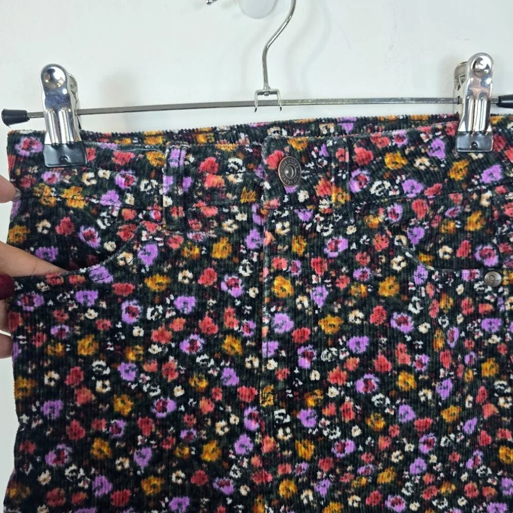 Girls Floral Corduroy Skirt M 7/8 Cottagecore 70s Boho Mustard